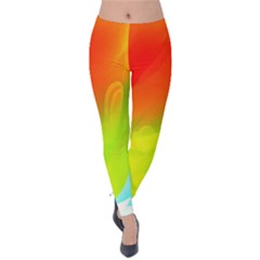 Red Yellow Green Blue Rainbow Color Mix Velvet Leggings by Mariart
