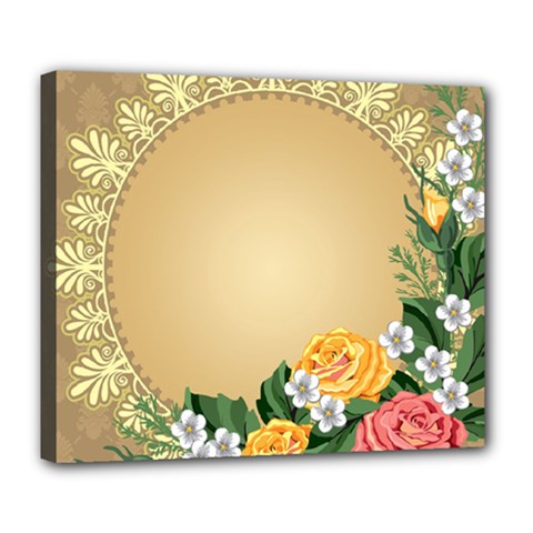 Rose Sunflower Star Floral Flower Frame Green Leaf Deluxe Canvas 24  X 20   by Mariart