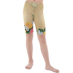 Rose Sunflower Star Floral Flower Frame Green Leaf Kids  Mid Length Swim Shorts