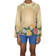 Rose Sunflower Star Floral Flower Frame Green Leaf Kids  Long Sleeve Swimwear by Mariart