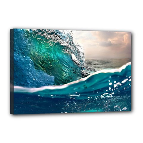 Sea Wave Waves Beach Water Blue Sky Canvas 18  X 12 