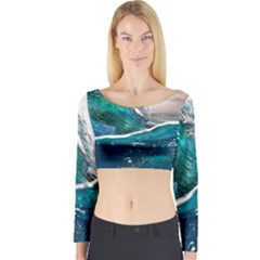 Sea Wave Waves Beach Water Blue Sky Long Sleeve Crop Top by Mariart