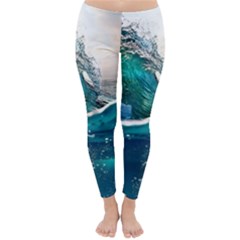 Sea Wave Waves Beach Water Blue Sky Classic Winter Leggings