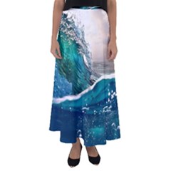 Sea Wave Waves Beach Water Blue Sky Flared Maxi Skirt
