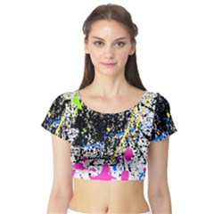 Spot Paint Pink Black Green Yellow Blue Sexy Short Sleeve Crop Top