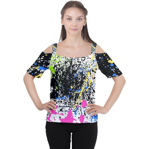 Spot Paint Pink Black Green Yellow Blue Sexy Cutout Shoulder Tee by Mariart