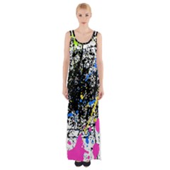 Spot Paint Pink Black Green Yellow Blue Sexy Maxi Thigh Split Dress