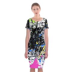 Spot Paint Pink Black Green Yellow Blue Sexy Classic Short Sleeve Midi Dress