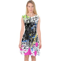 Spot Paint Pink Black Green Yellow Blue Sexy Capsleeve Midi Dress