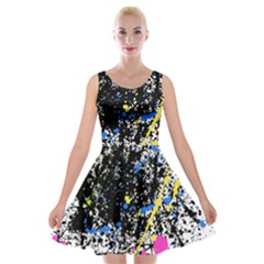 Spot Paint Pink Black Green Yellow Blue Sexy Velvet Skater Dress