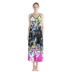 Spot Paint Pink Black Green Yellow Blue Sexy Button Up Chiffon Maxi Dress by Mariart