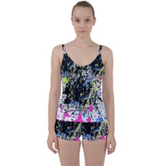 Spot Paint Pink Black Green Yellow Blue Sexy Tie Front Two Piece Tankini