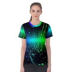 Space Galaxy Green Blue Black Spot Light Neon Rainbow Women s Cotton Tee