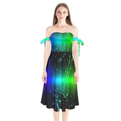 Space Galaxy Green Blue Black Spot Light Neon Rainbow Shoulder Tie Bardot Midi Dress by Mariart