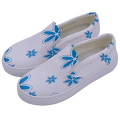 Star Flower Blue Kids  Canvas Slip Ons by Mariart