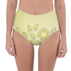 Sunflower Fly Flower Floral Reversible High-waist Bikini Bottoms by Mariart