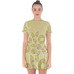 Sunflower Fly Flower Floral Drop Hem Mini Chiffon Dress by Mariart