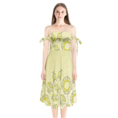 Sunflower Fly Flower Floral Shoulder Tie Bardot Midi Dress by Mariart