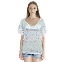 Spot Polka Dots Blue Pink Sexy V-neck Flutter Sleeve Top