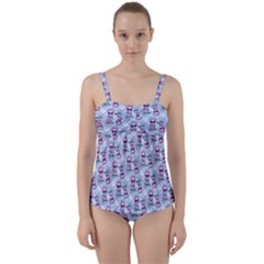 Pattern Kitty Headphones  Twist Front Tankini Set