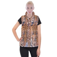 Tiger Beetle Lion Tiger Animals Leopard Women s Button Up Puffer Vest