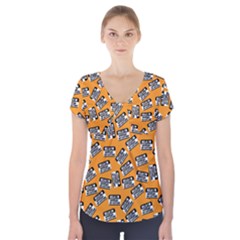 Pattern Halloween Wearing Costume Icreate Short Sleeve Front Detail Top by iCreate