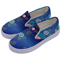 Flower Blue Floral Sunflower Star Polka Dots Sexy Kids  Canvas Slip Ons