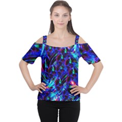 Dark Neon Stuff Blue Red Black Rainbow Light Cutout Shoulder Tee