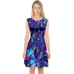 Dark Neon Stuff Blue Red Black Rainbow Light Capsleeve Midi Dress by Mariart