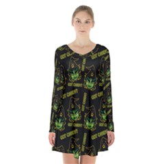Pattern Halloween Witch Got Candy? Icreate Long Sleeve Velvet V-neck Dress by iCreate