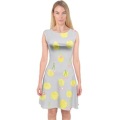 Cute Fruit Cerry Yellow Green Pink Capsleeve Midi Dress