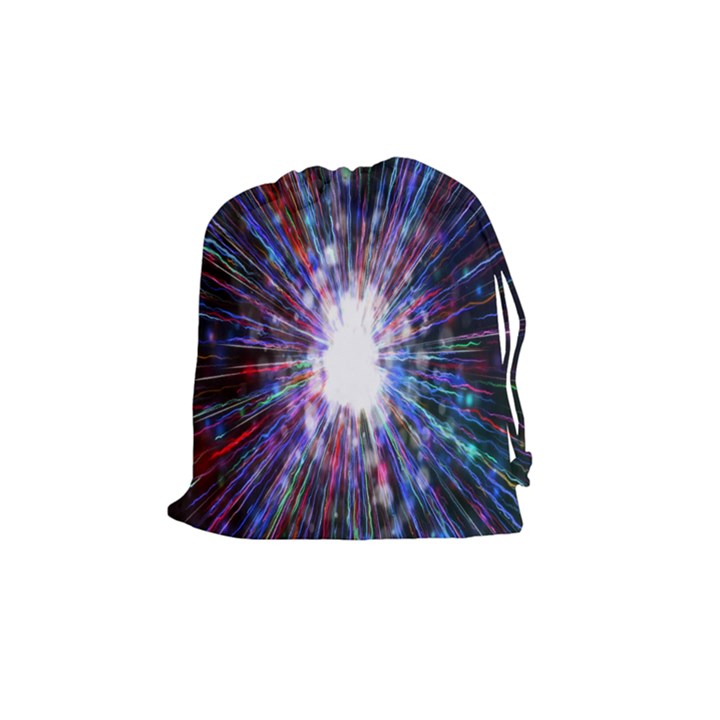 Seamless Animation Of Abstract Colorful Laser Light And Fireworks Rainbow Drawstring Pouches (Medium) 