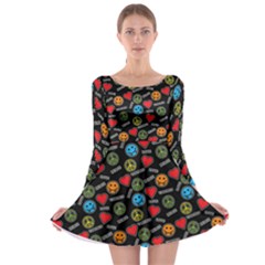 Pattern Halloween Peacelovevampires  Icreate Long Sleeve Skater Dress by iCreate