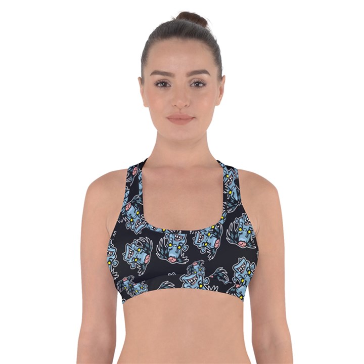 Pattern Halloween Zombies Brains Cross Back Sports Bra