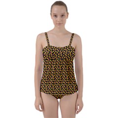 Pattern Halloween Candy Corn   Twist Front Tankini Set