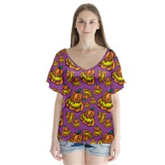 1pattern Halloween Colorfuljack Icreate V-neck Flutter Sleeve Top by iCreate