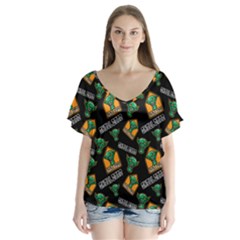 Halloween Ghoul Zone Icreate V-Neck Flutter Sleeve Top
