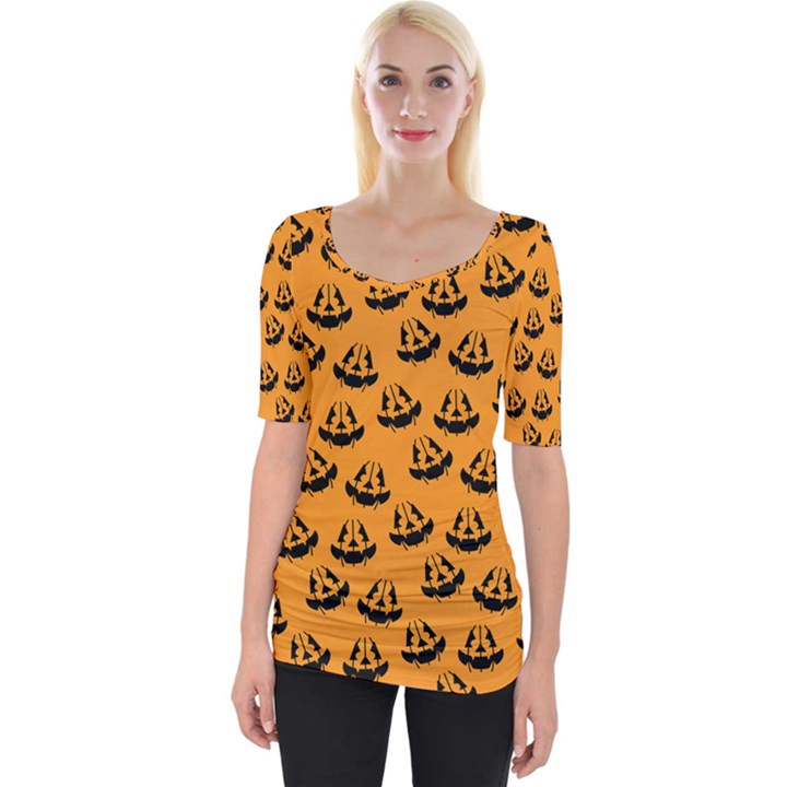 Halloween Jackolantern Pumpkins iCreate Wide Neckline Tee
