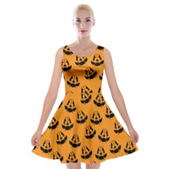 Halloween Jackolantern Pumpkins Icreate Velvet Skater Dress by iCreate