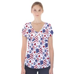 Peace Love America Icreate Short Sleeve Front Detail Top by iCreate