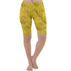 Summer Yellow Roses Dancing In The Season Cropped Leggings  by pepitasart