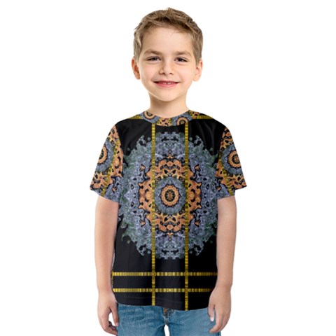 Blue Bloom Golden And Metal Kids  Sport Mesh Tee by pepitasart