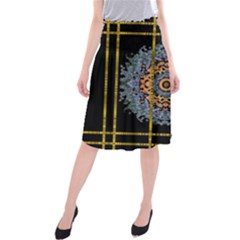 Blue Bloom Golden And Metal Midi Beach Skirt by pepitasart