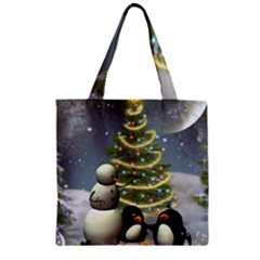 Funny Snowman With Penguin And Christmas Tree Zipper Grocery Tote Bag by FantasyWorld7