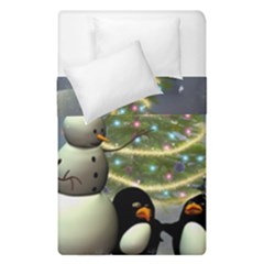 Funny Snowman With Penguin And Christmas Tree Duvet Cover Double Side (single Size) by FantasyWorld7