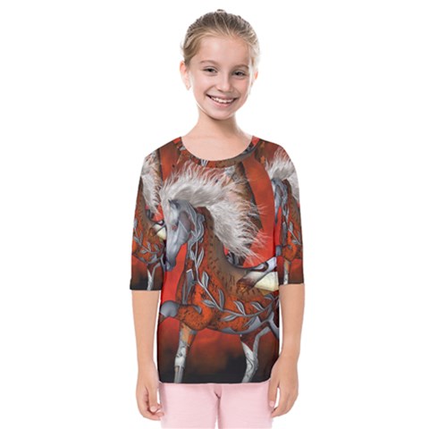 Awesome Steampunk Horse With Wings Kids  Quarter Sleeve Raglan Tee by FantasyWorld7