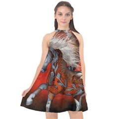 Awesome Steampunk Horse With Wings Halter Neckline Chiffon Dress  by FantasyWorld7