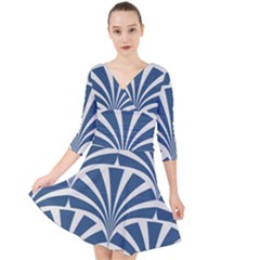 Teal,white,art Deco,pattern Quarter Sleeve Front Wrap Dress	 by NouveauDesign