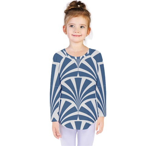 Teal,white,art Deco,pattern Kids  Long Sleeve Tee by NouveauDesign