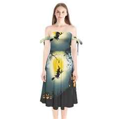 Halloween Landscape Shoulder Tie Bardot Midi Dress by Valentinaart